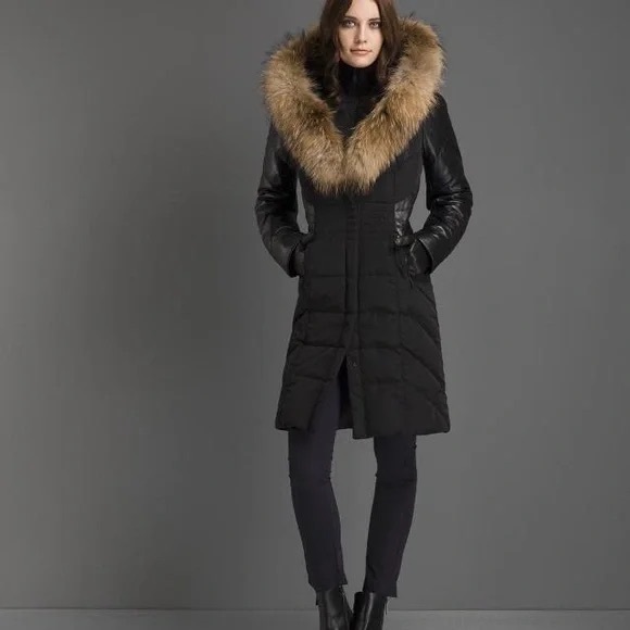 DANIER Down Winter Coat with Leather and Fur details - Picture 1 of 8